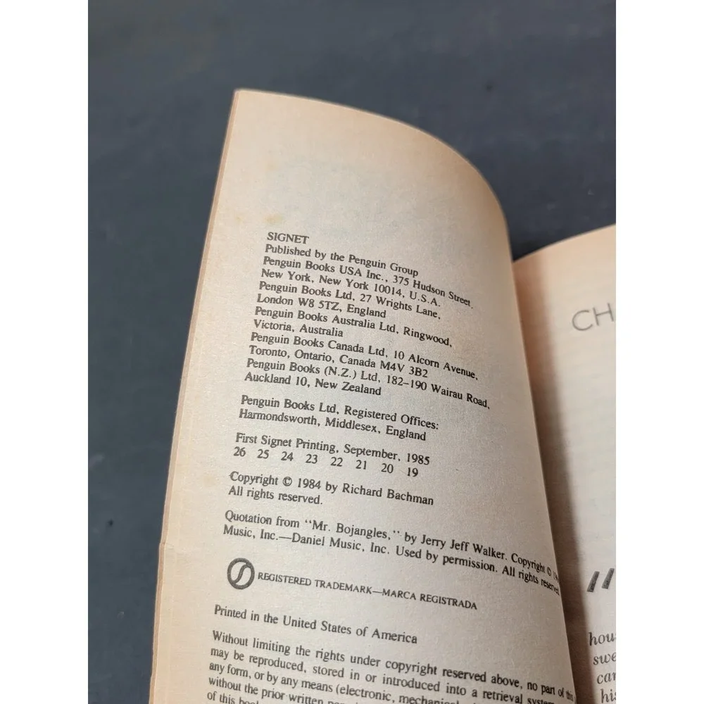 Thinner- Stephen King 1984 Paper Back Book‎ Horror Richard Bachman Cult Classic